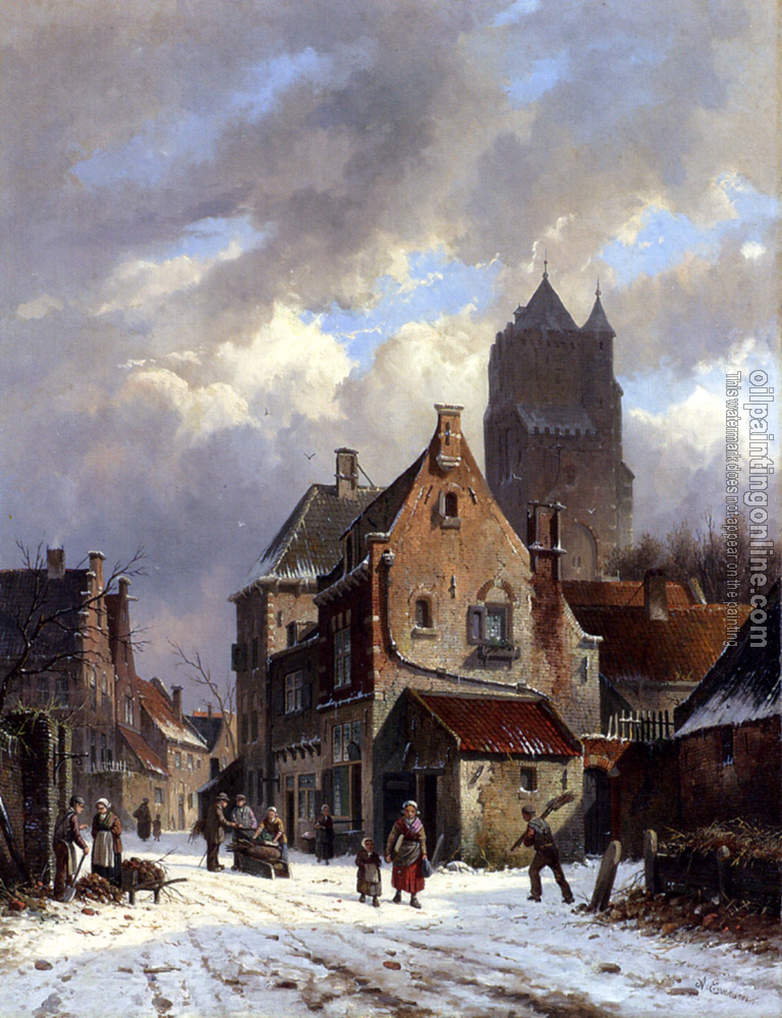 Eversen, Adrianus - Figures In A Snowy Village Street